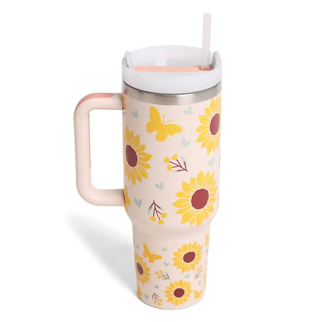 Sunflower Print 40oz Tumbler with Handle