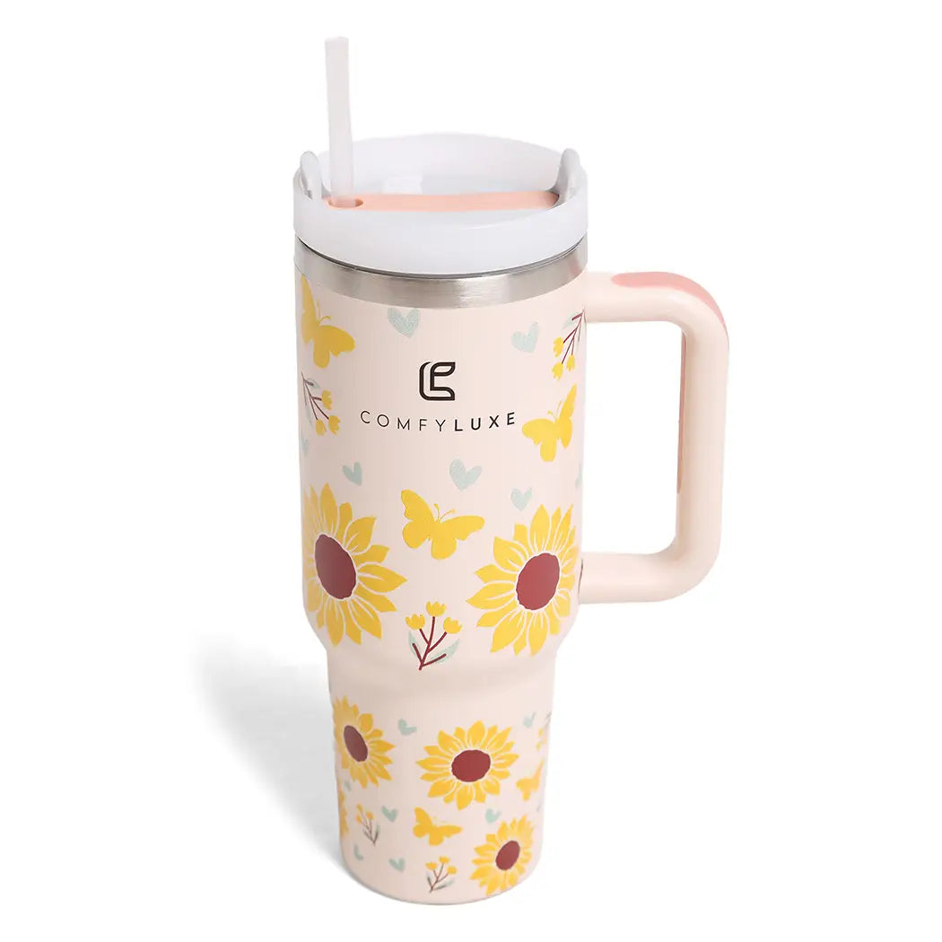 Sunflower Print 40oz Tumbler with Handle