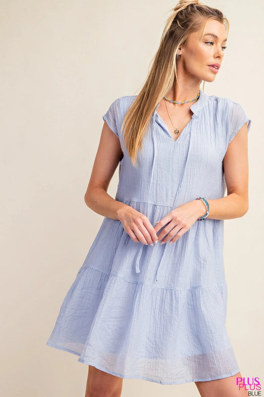 PLUS Crinkle Tencel Fabric Lined Tiered Dress