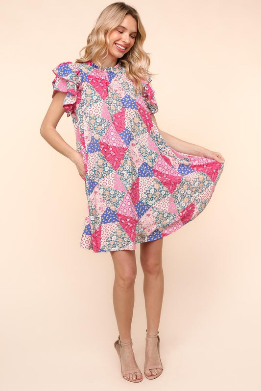 Tunic Knee Length Patchwork Print Spring Dress (PREORDER)