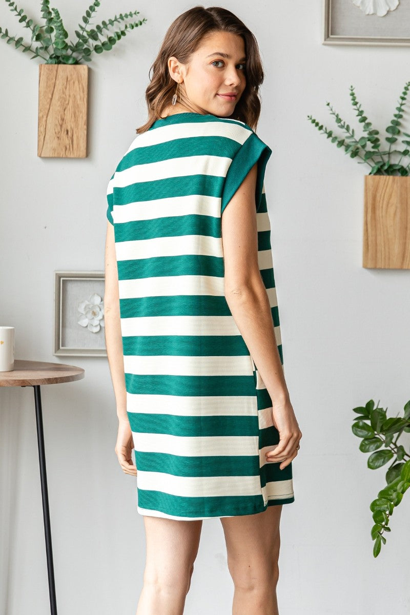 Bold Stripe Texture Knit Pullover Short Dress