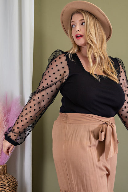 PLUS SIZE POLKA DOT SQUARE NECK TOP