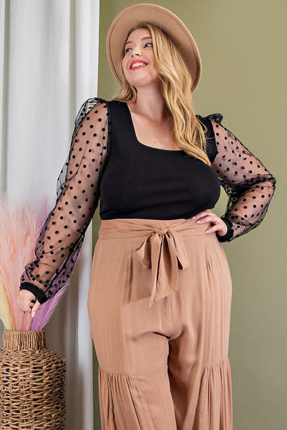 PLUS SIZE POLKA DOT SQUARE NECK TOP
