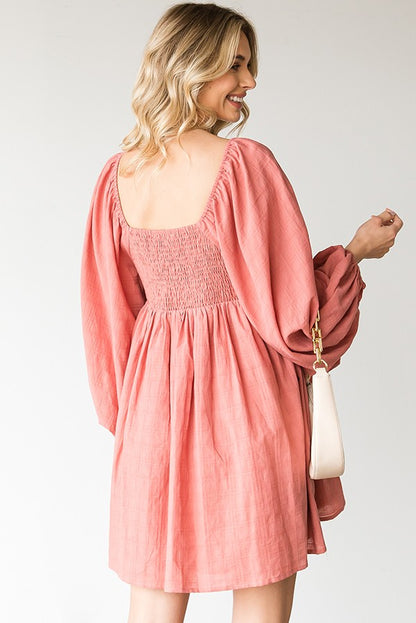 CROCHET KNIT CHEST BALLOON SLEEVE BABYDOLL DRESS (PREORDER)