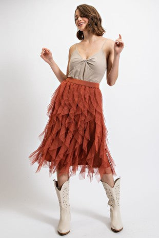 Embellished Tulle Layered Midi Skirts