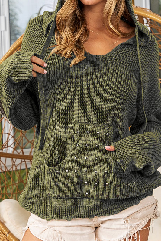 VINTAGE WASHED KANGAROO POCKET SWEATER OLIVE