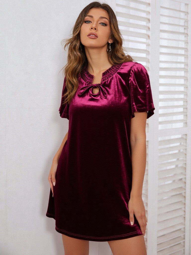 Puff Sleeve Velvet Holiday Mini Dress PREORDER