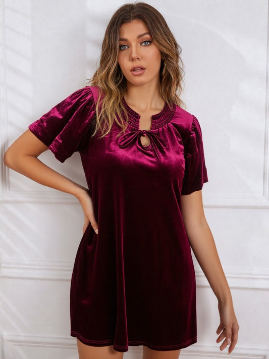 Puff Sleeve Velvet Holiday Mini Dress PREORDER