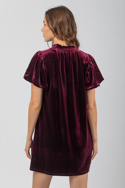 Puff Sleeve Velvet Holiday Mini Dress PREORDER
