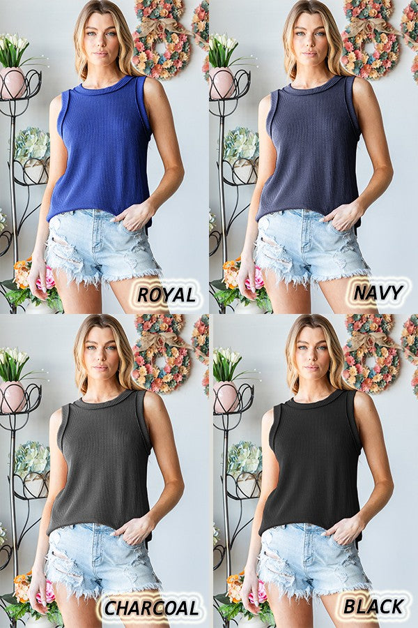 Sleeveless Solid Ribbed Top Black