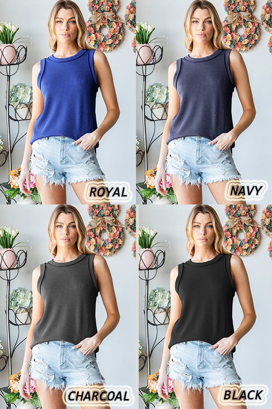 Sleeveless Solid Ribbed Top Black (PREORDER)