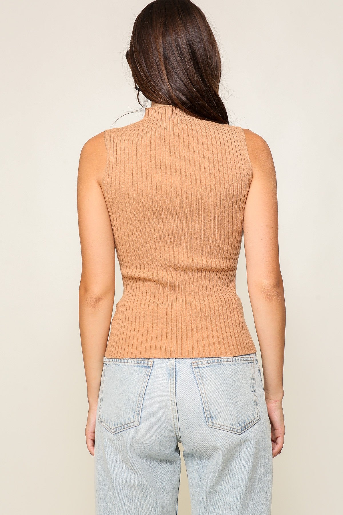 Sweater ribbed knit keyhole top - Ivory