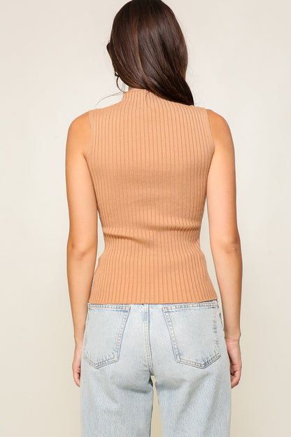 Sweater ribbed knit keyhole top - Ivory