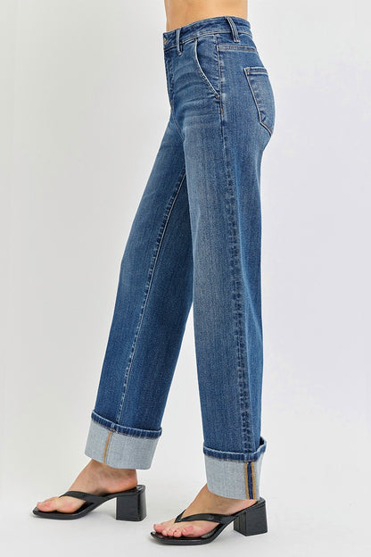 RISEN Tummy Control High Rise Ankle Wide Cuffed Jeans PREORDER
