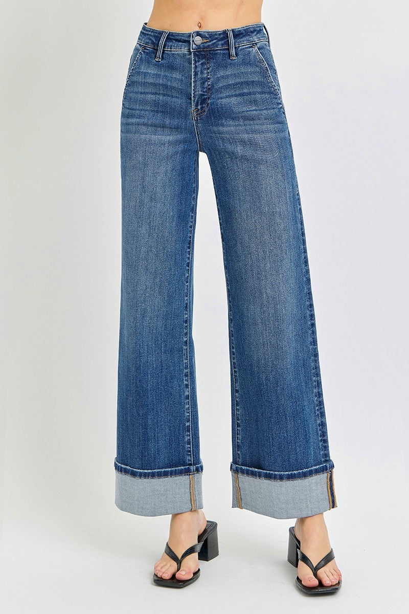 RISEN Tummy Control High Rise Ankle Wide Cuffed Jeans PREORDER