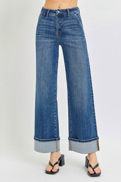 RISEN Tummy Control High Rise Ankle Wide Cuffed Jeans PREORDER