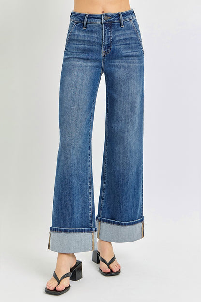 RISEN Tummy Control High Rise Ankle Wide Cuffed Jeans PREORDER