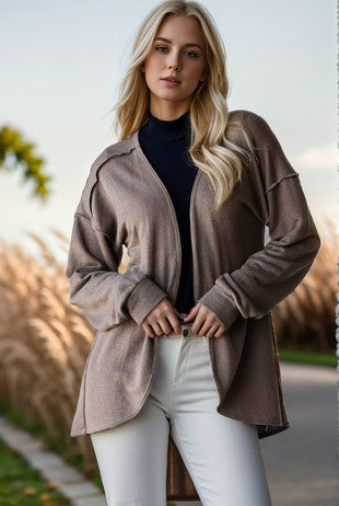 Long Puff Sleeve Solid Open Cardigan (PREORDER)