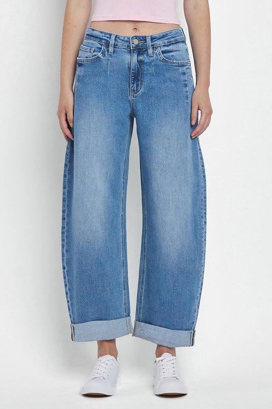 SUPER HIGH RISE DOUBLE CUFFED BARREL JEANS