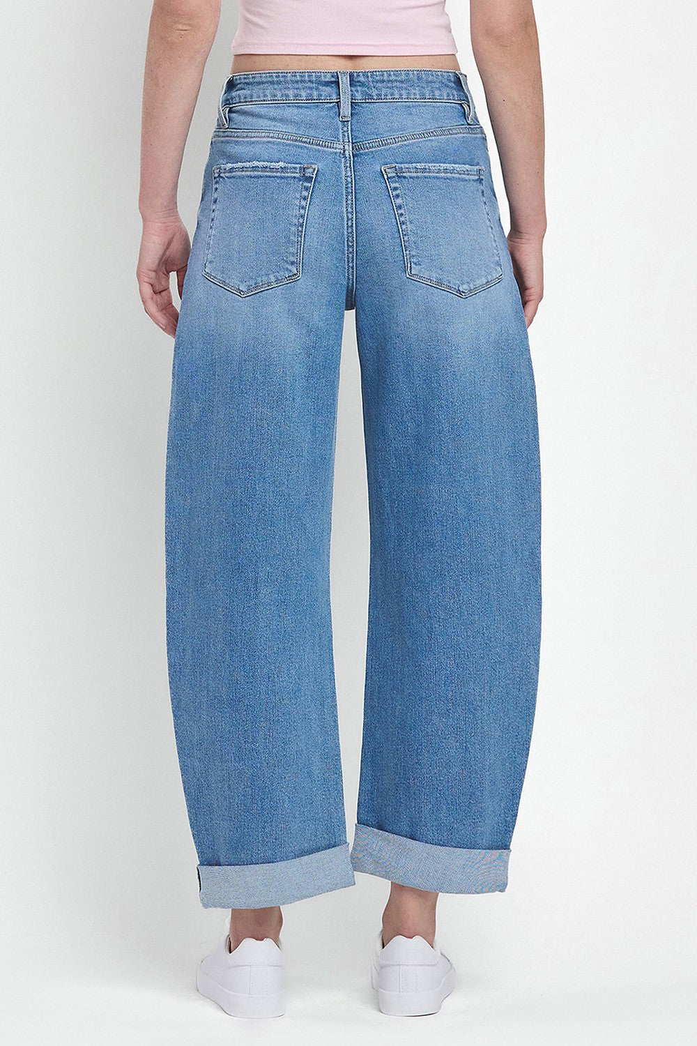 SUPER HIGH RISE DOUBLE CUFFED BARREL JEANS