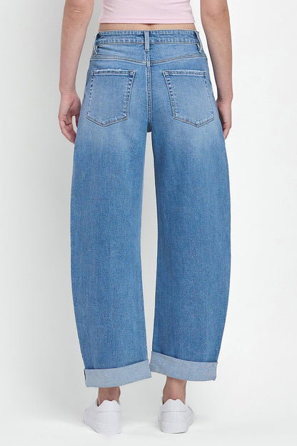 SUPER HIGH RISE DOUBLE CUFFED BARREL JEANS