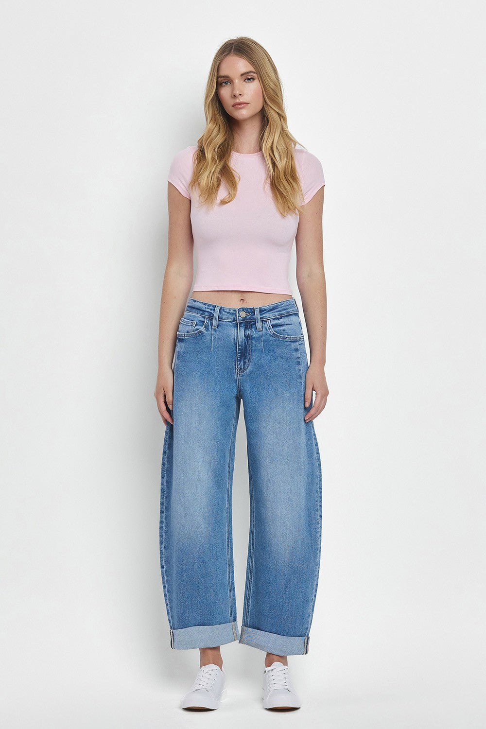SUPER HIGH RISE DOUBLE CUFFED BARREL JEANS
