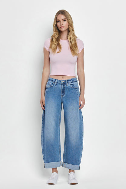 SUPER HIGH RISE DOUBLE CUFFED BARREL JEANS