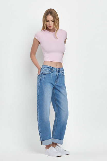 SUPER HIGH RISE DOUBLE CUFFED BARREL JEANS