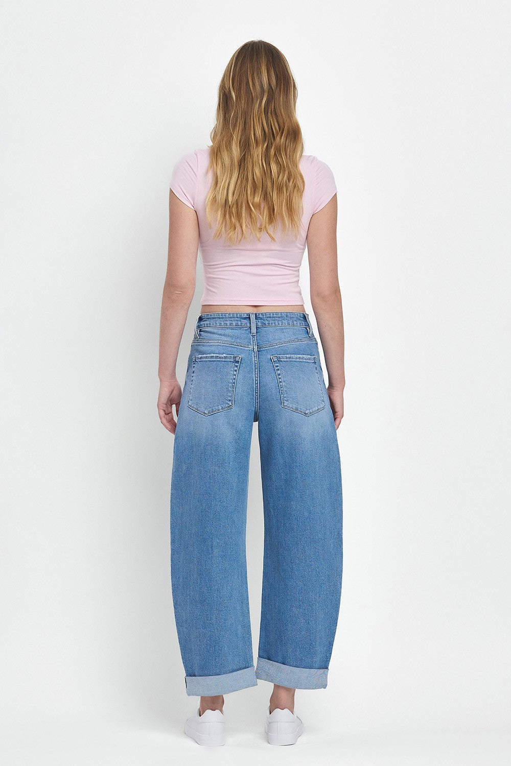 SUPER HIGH RISE DOUBLE CUFFED BARREL JEANS
