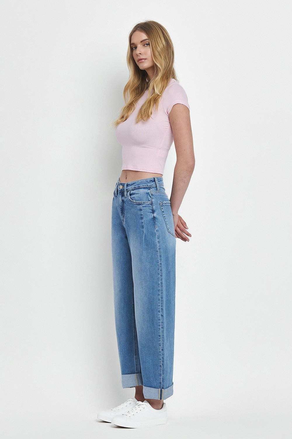 SUPER HIGH RISE DOUBLE CUFFED BARREL JEANS