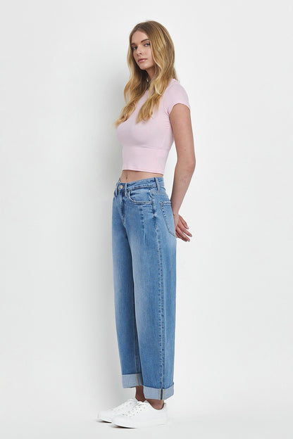 SUPER HIGH RISE DOUBLE CUFFED BARREL JEANS