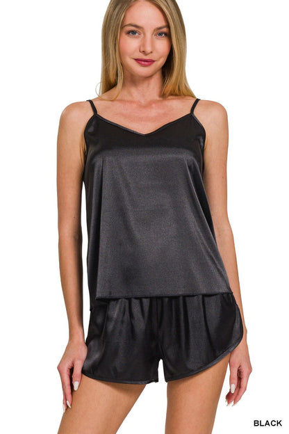 Satin Cami & Short 2 Piece Set  - Black