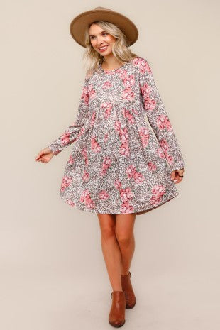 Leopard And Floral Fit And Flare Dress PREORDER