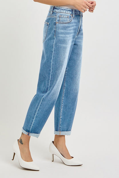 RISEN JEANS HIGH RISE CROP MILD BARREL JEANS