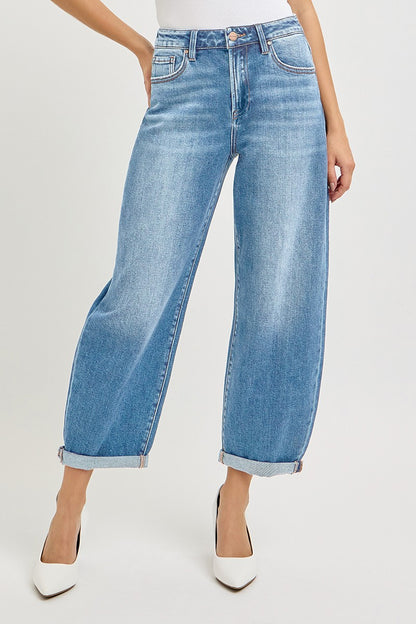 RISEN JEANS HIGH RISE CROP MILD BARREL JEANS