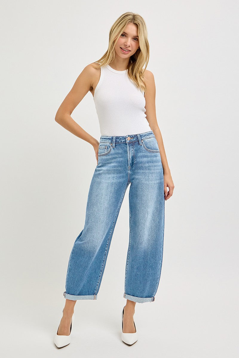 RISEN JEANS HIGH RISE CROP MILD BARREL JEANS