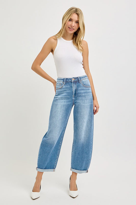 RISEN JEANS HIGH RISE CROP MILD BARREL JEANS