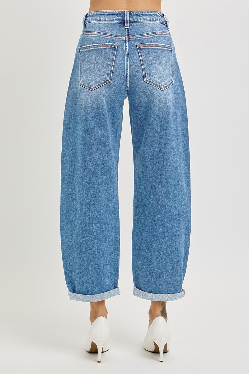 RISEN JEANS HIGH RISE CROP MILD BARREL JEANS