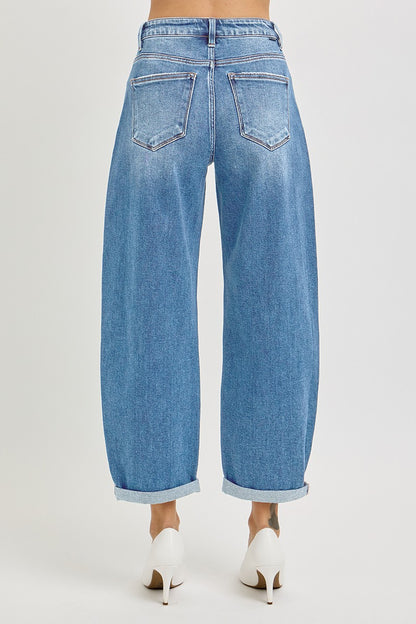 RISEN JEANS HIGH RISE CROP MILD BARREL JEANS
