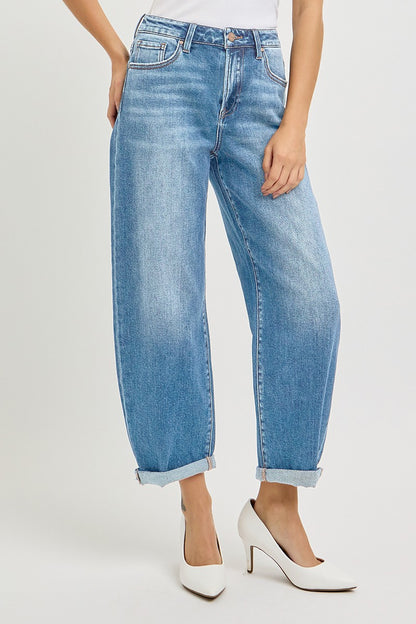 RISEN JEANS HIGH RISE CROP MILD BARREL JEANS