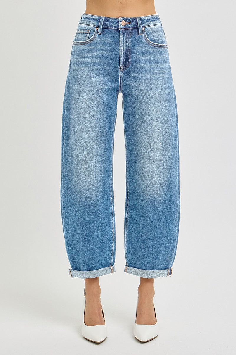 RISEN JEANS HIGH RISE CROP MILD BARREL JEANS