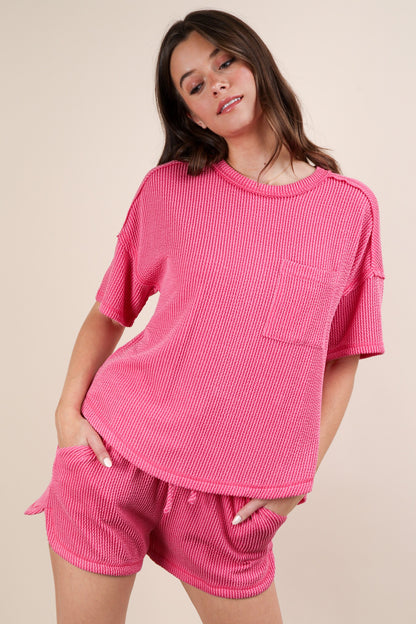 Oversized Two Tone Double Knit Top & Shorts PINK