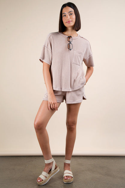 Oversized Two Tone Double Knit Top & Shorts OAT