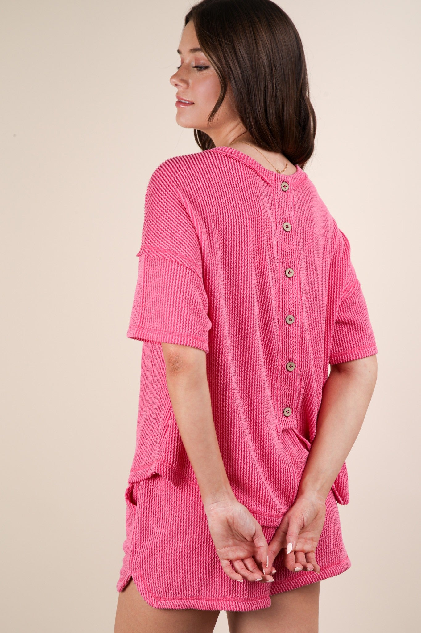 Oversized Two Tone Double Knit Top & Shorts PINK