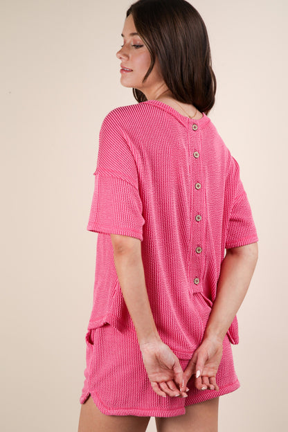 Oversized Two Tone Double Knit Top & Shorts PINK