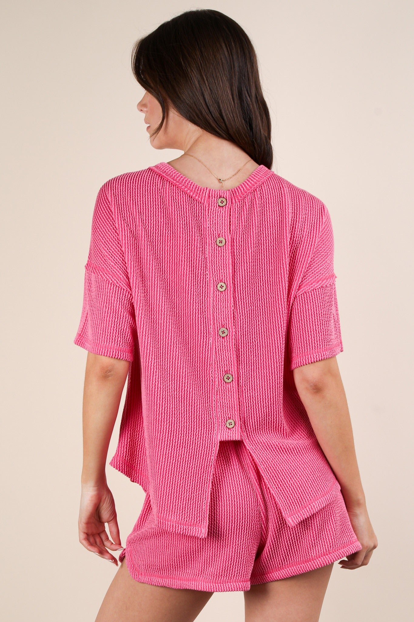 Oversized Two Tone Double Knit Top & Shorts PINK