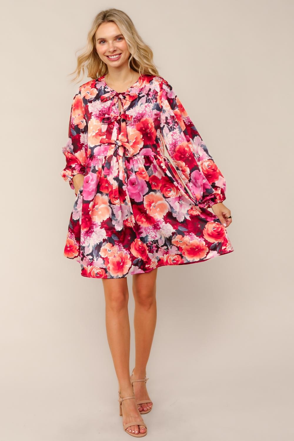 Dull Satin Babydoll Mini Dress W/side Pockets (PREORDER)