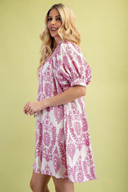 Puff Sleeve Mini Dress Fuchsia