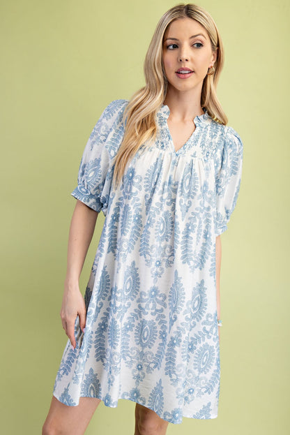 Puff Sleeve Mini Dress Blue