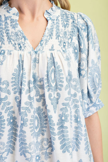 Puff Sleeve Mini Dress Blue